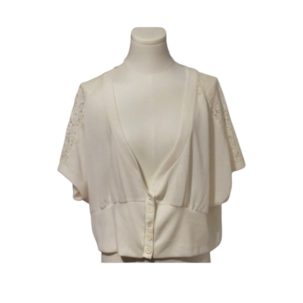 Y2K Extra Touch White Cardigan Sweater With See Through Shoulders Size 2X